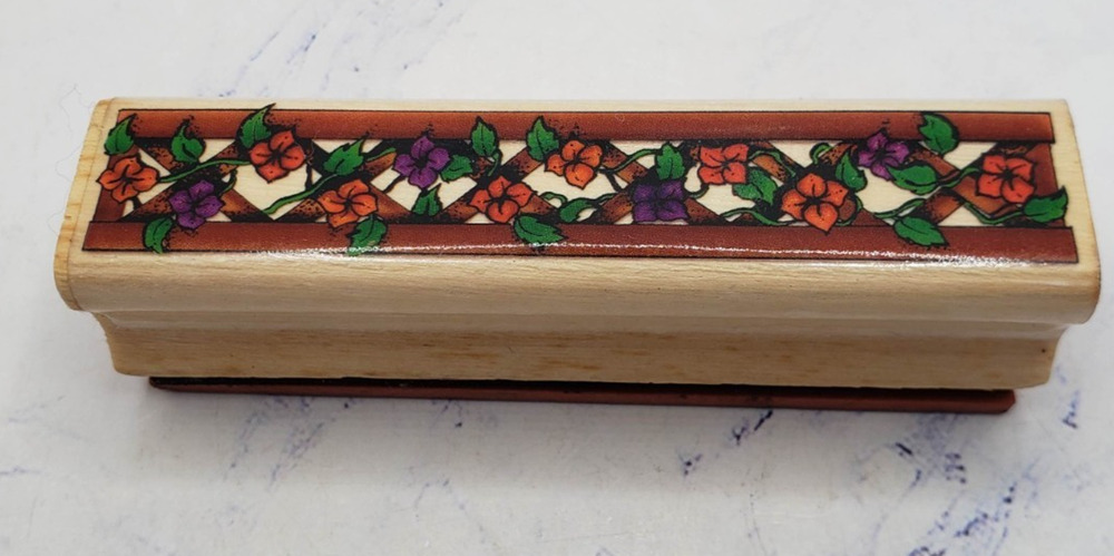 Garden Trestle Floral Berry Sky Kids Wood Mounted Rubber Border Stamp
